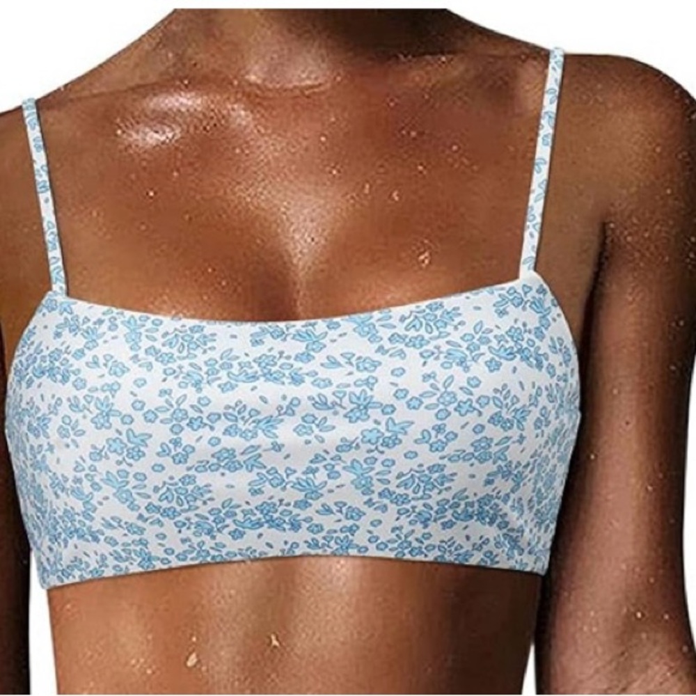 Blue Floral Crop Bikini Top